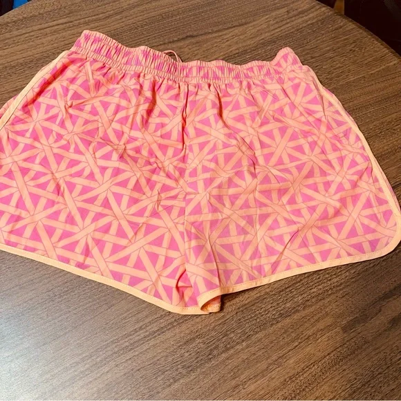 Coral Pink Geometric Drawstring Athletic Shorts - Women - Picture 3 of 8